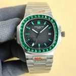 Replica Patek Philippe Nautilus Black Dial Green Diamond Bezel Stainless Steel Watch